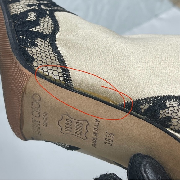 Pre-owned JIMMY CHOO Beige Satin Black Lace Detail Casual Boots - Picture 14 of 16